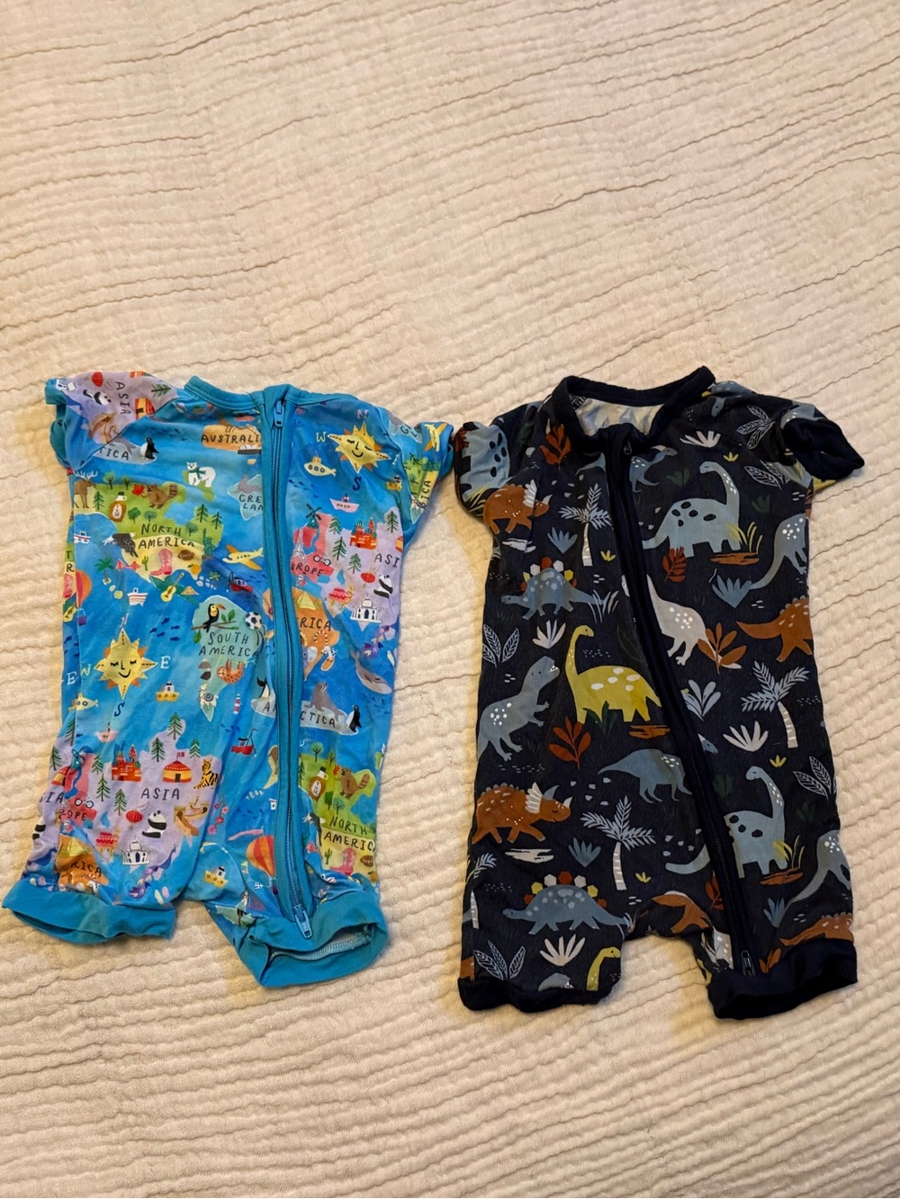 Little Sleepies Shorty Zippy 3-6m Around the World & Jurassic Jungle